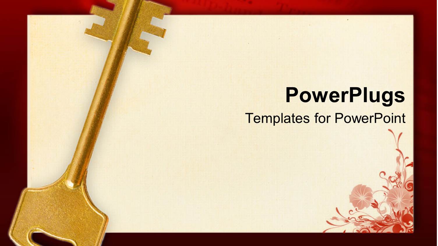 Gold Key on Business Card with Red Flowers in Lower Right Corner