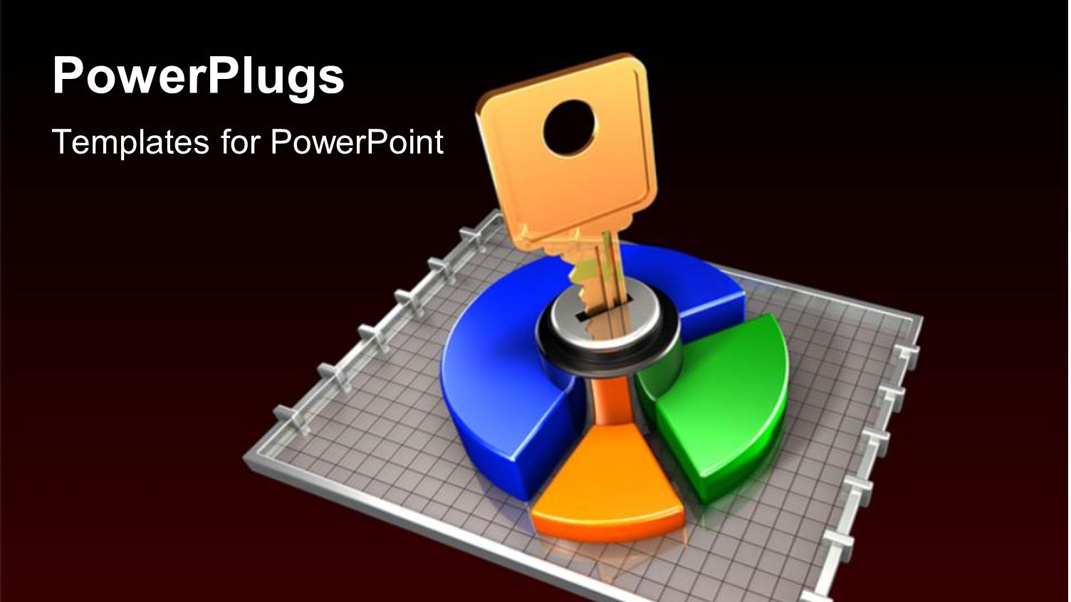 Gold Key Inserted in Key Hole in Colorful Pie Chart