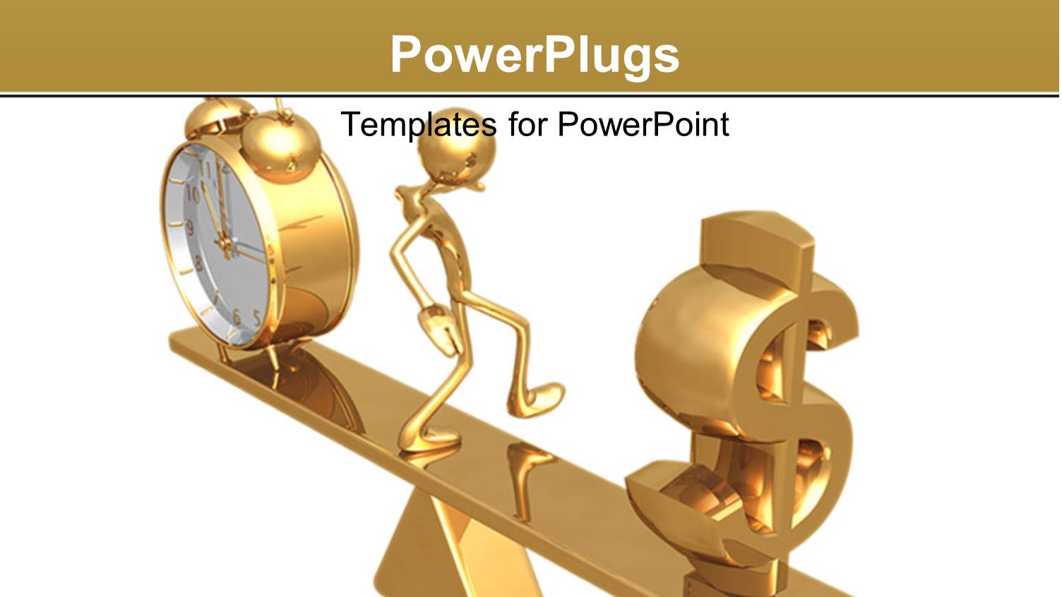 Gold Man on Weighing Balance with Alarm Clock Against Dollar Symbol 