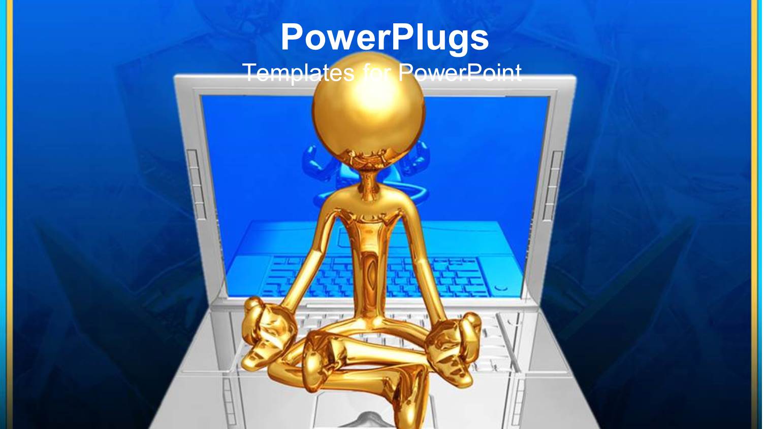 Gold Plated 3D Depiction of Man Doing Yoga on Laptop