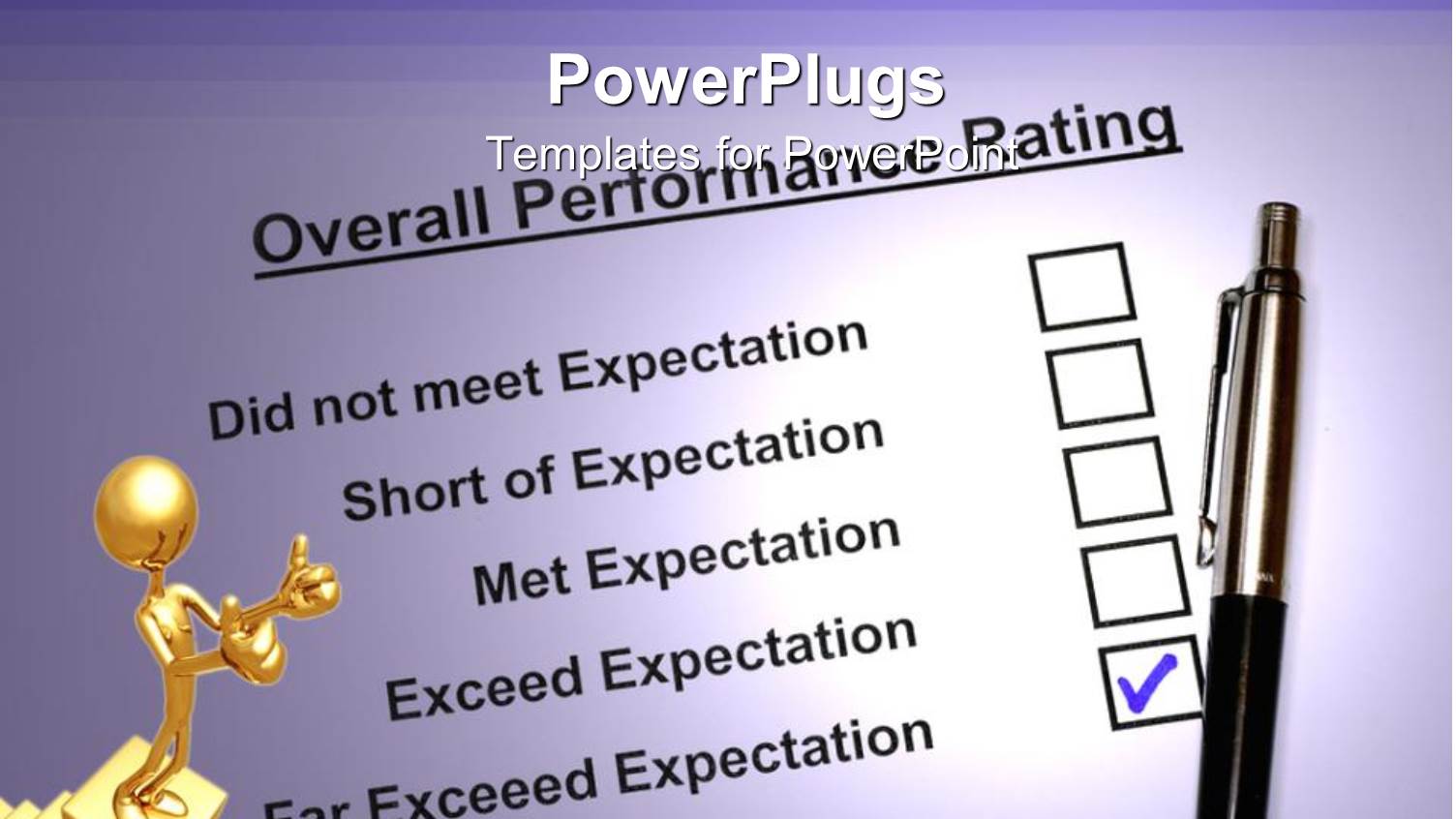 Gold Plated 3D Man on Bar Chart with Overall Performance Rating Form 