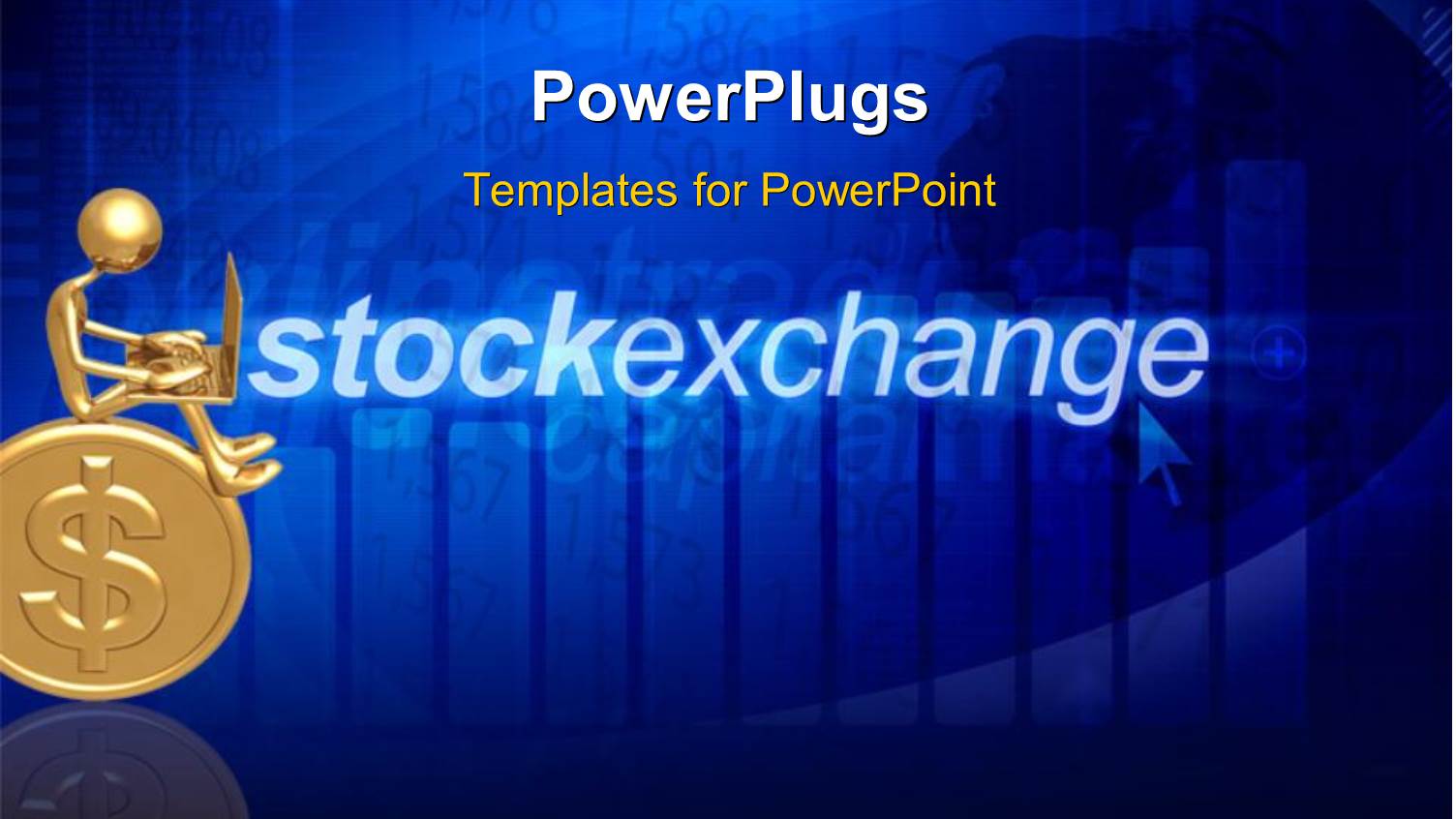 Gold Plated 3D Man with Laptop on Blue Background with Stock Chart