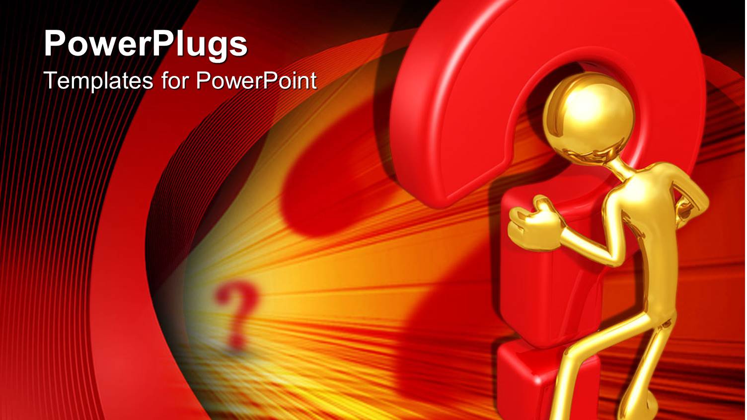 Gold Plated 3D Man Looks into Red Question Mark Sign for Answers