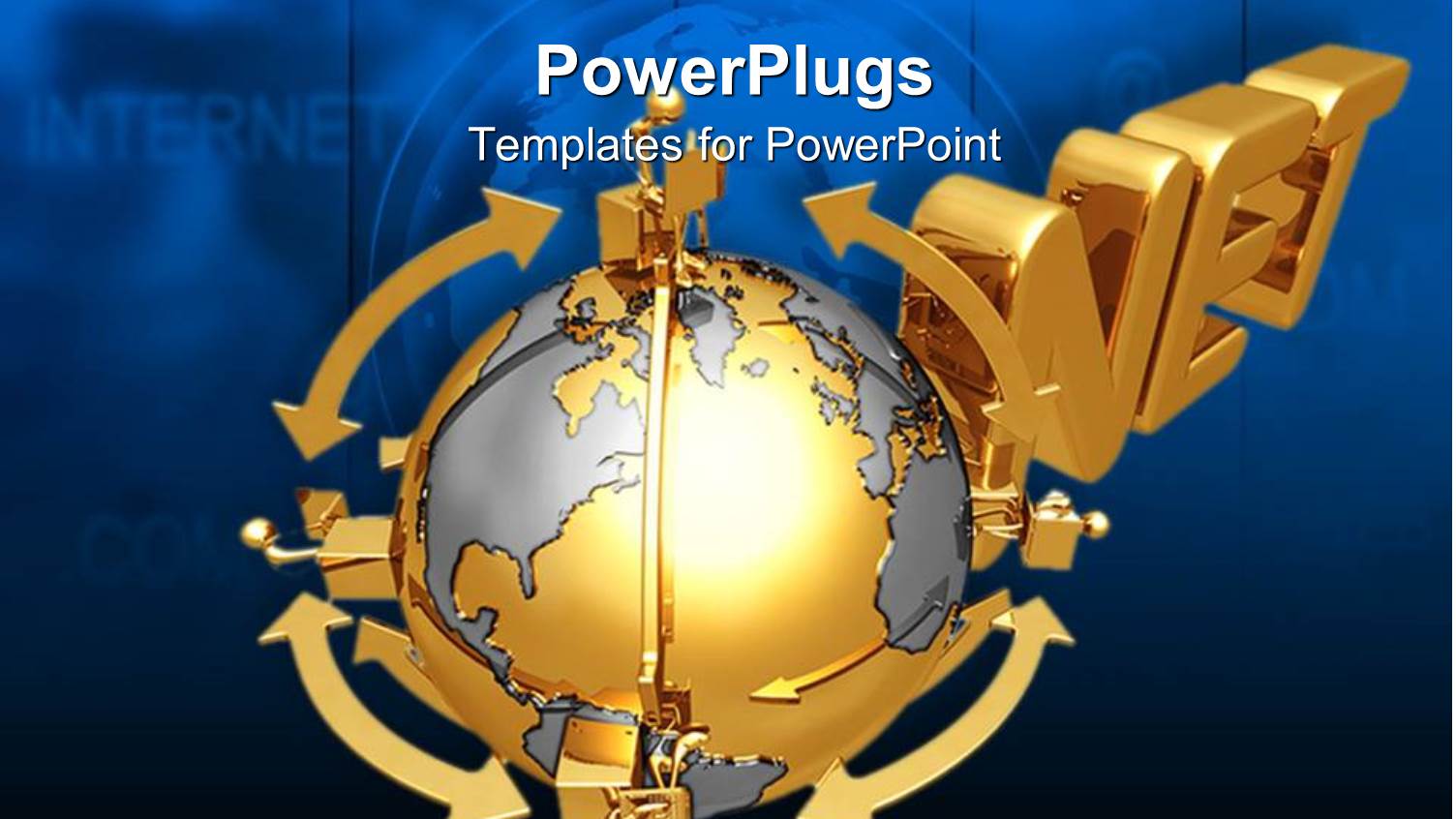 Gold Plated 3D Men Around the Globe Connected Through the Internet 