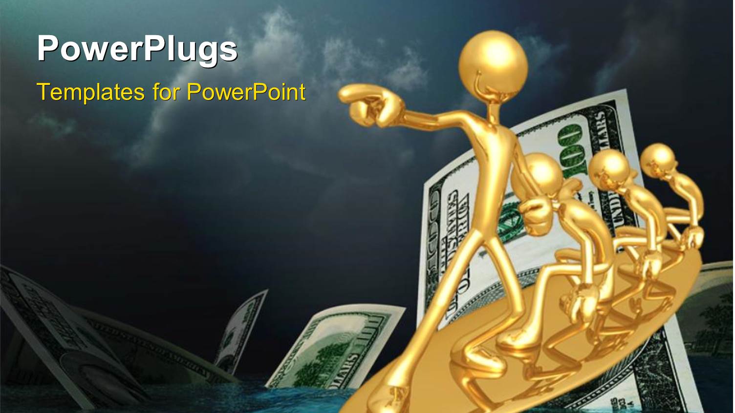 Gold Plated 3D Surf Team on Surfing Board with Dollar Bills 