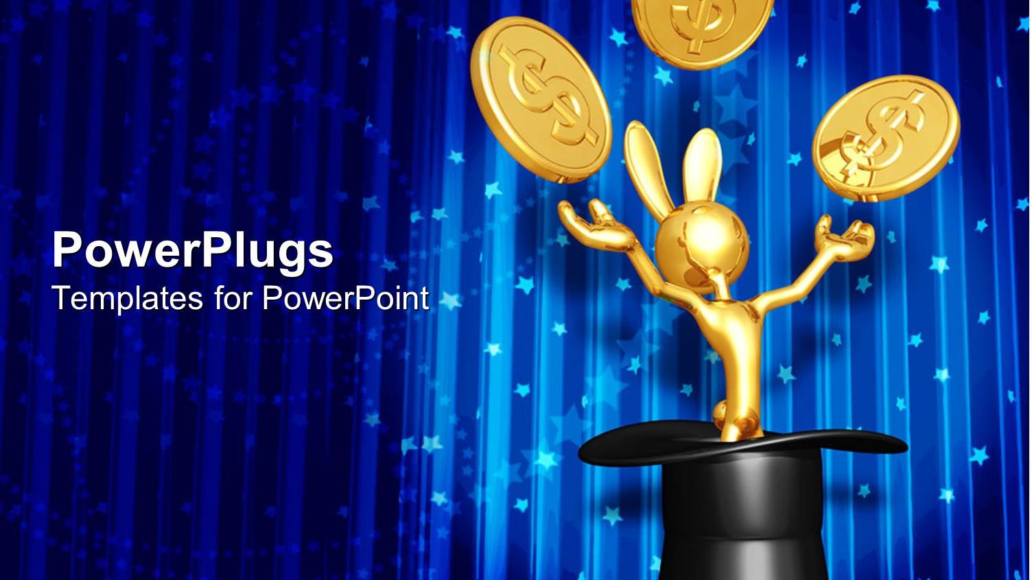 Gold Plated Magician Standing on Magician Hat Throwing Up Gold Coins