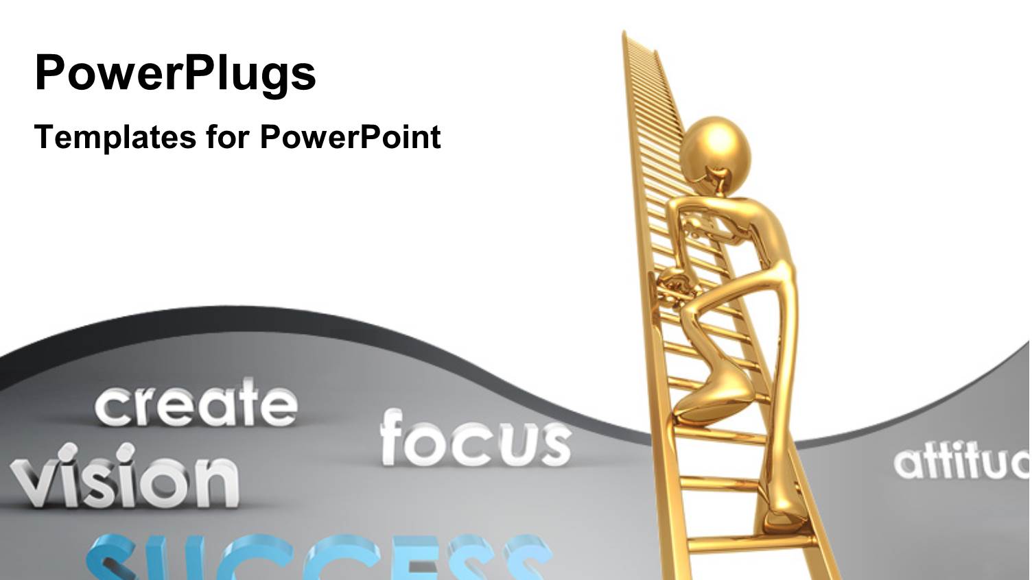 Gold Plated Man Climbing Gold Ladder with SUCCESS Ingredients on Grey Background