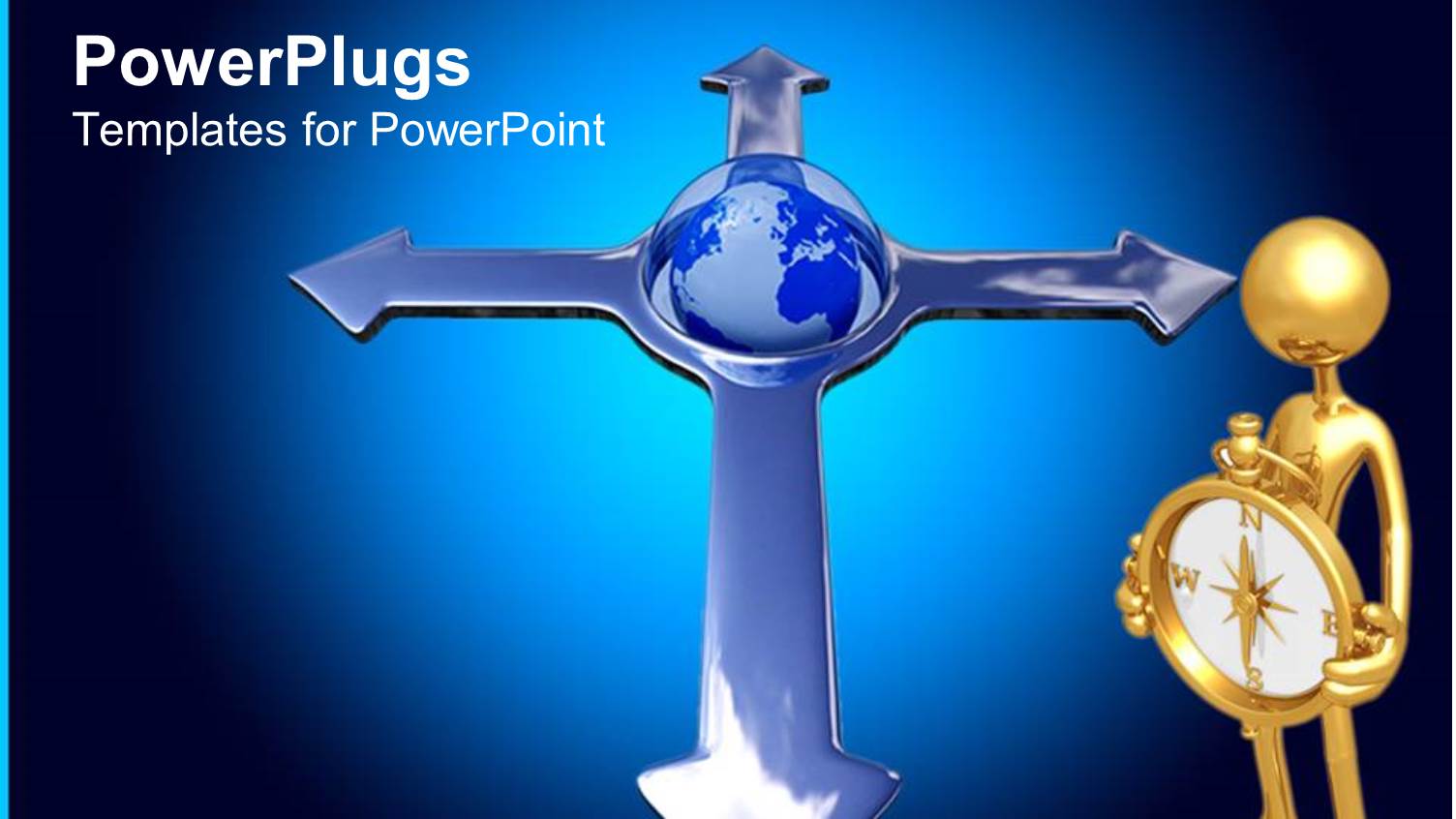 Gold Plated Man with Compass and Earth Globe Between Four Arrows