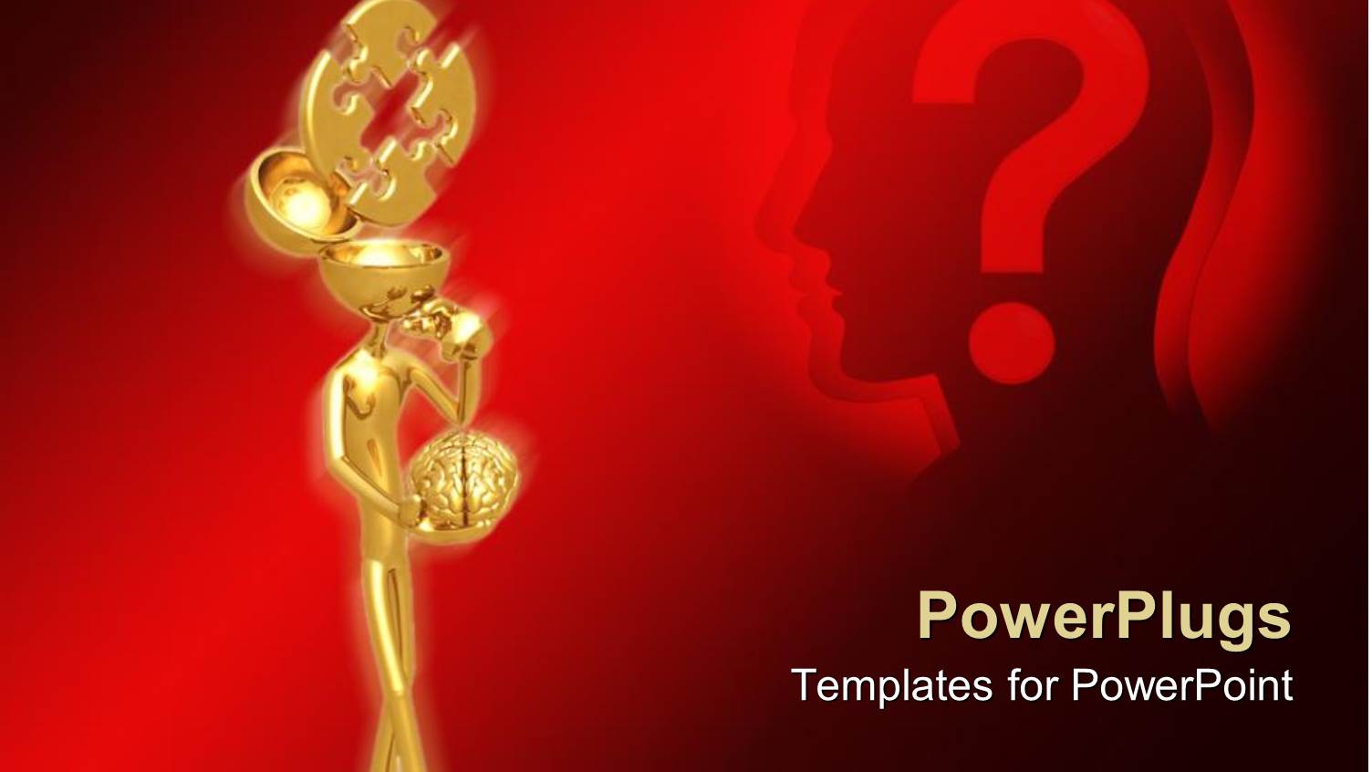 Gold Plated Man Holding Brain in Hand with Question Mark Signinin Backbackground Bg