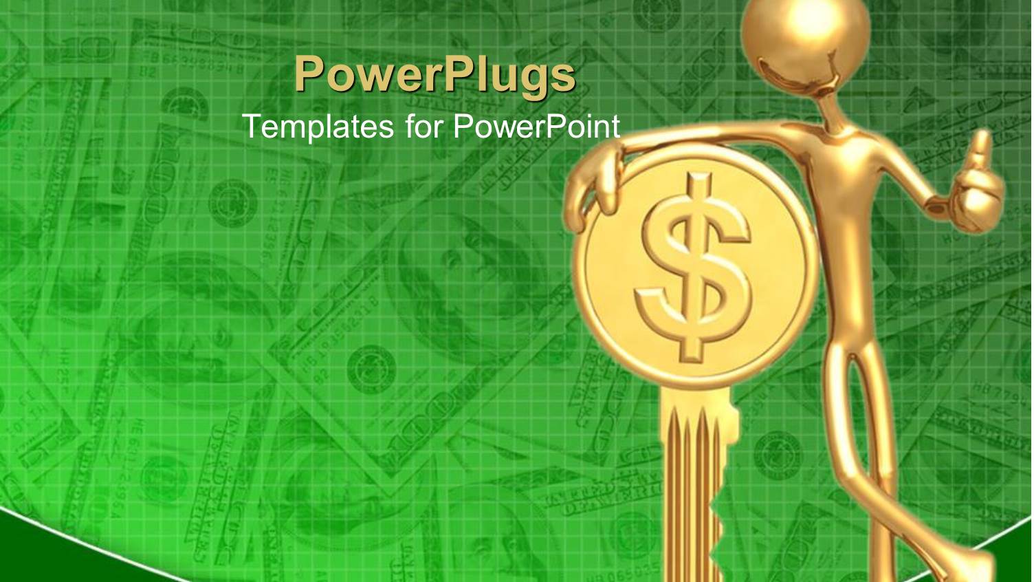 Gold Plated Man Leaning Against Golden Key with Dollar Sign