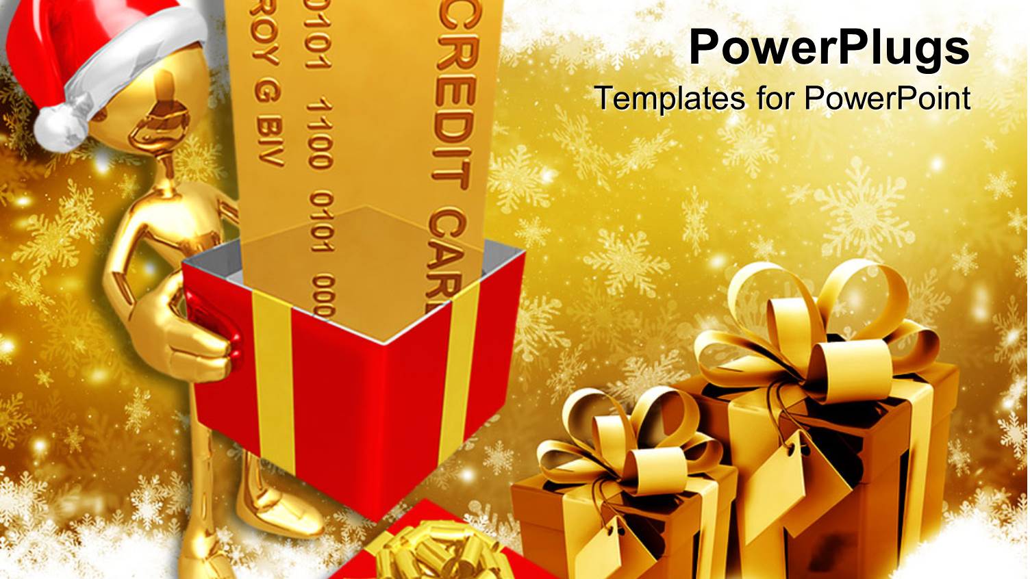 Gold Plated Man Making Christmas Delivery with Gift Boxes and Ribbons