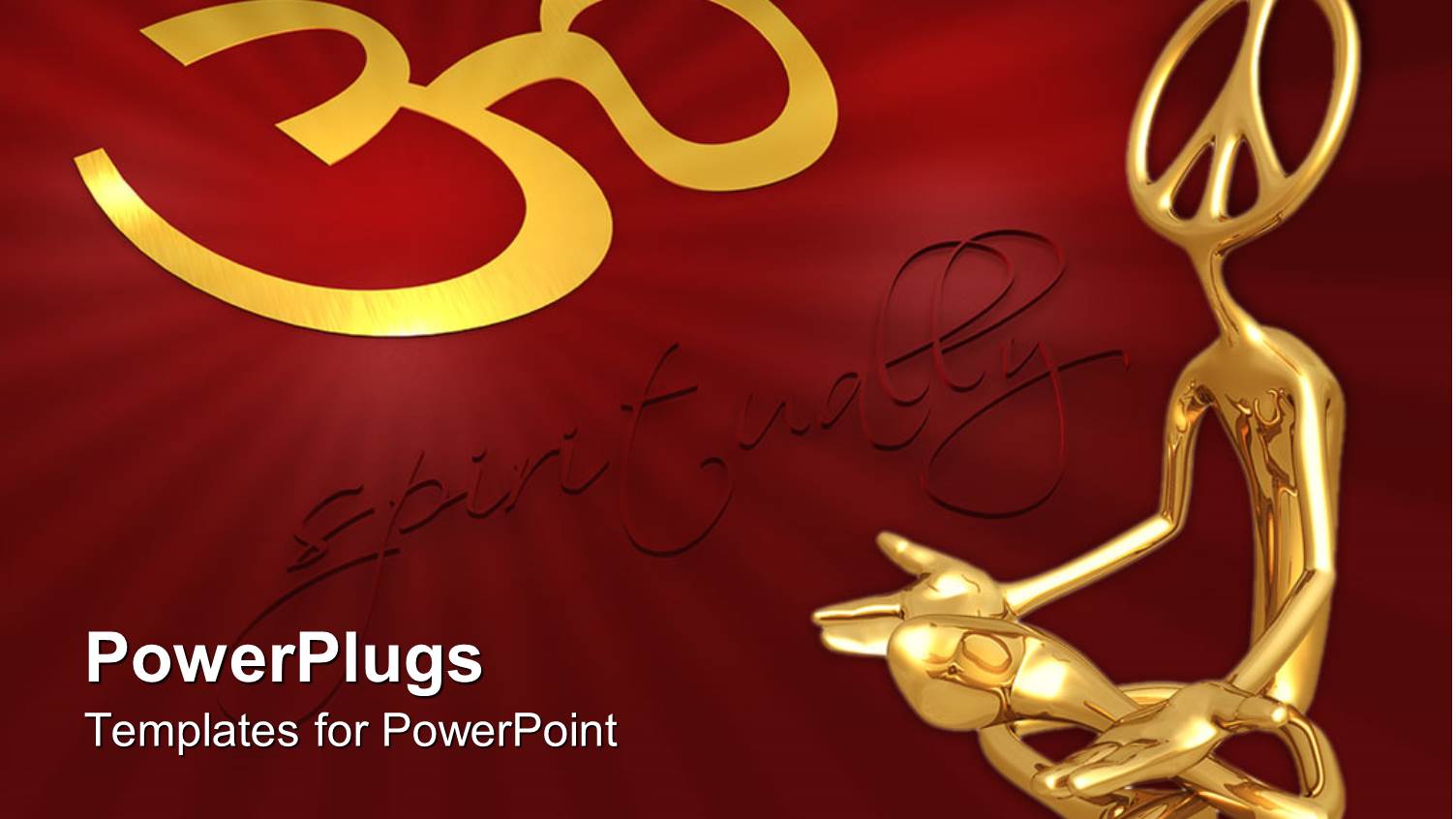 Gold Plated Man Sits and Prays in Yoga Position on Red Background 