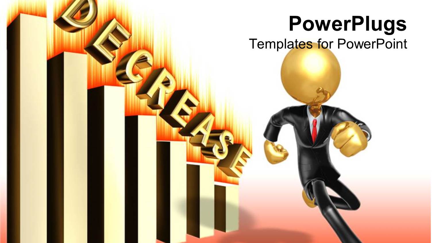 Gold Plated Man in Suit Running from Descending Bar Chart on Fire