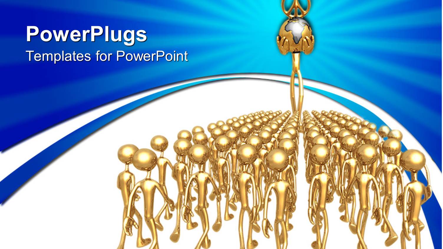 Gold Plated Men Look Up to Man Carrying Earth Globe in Hand