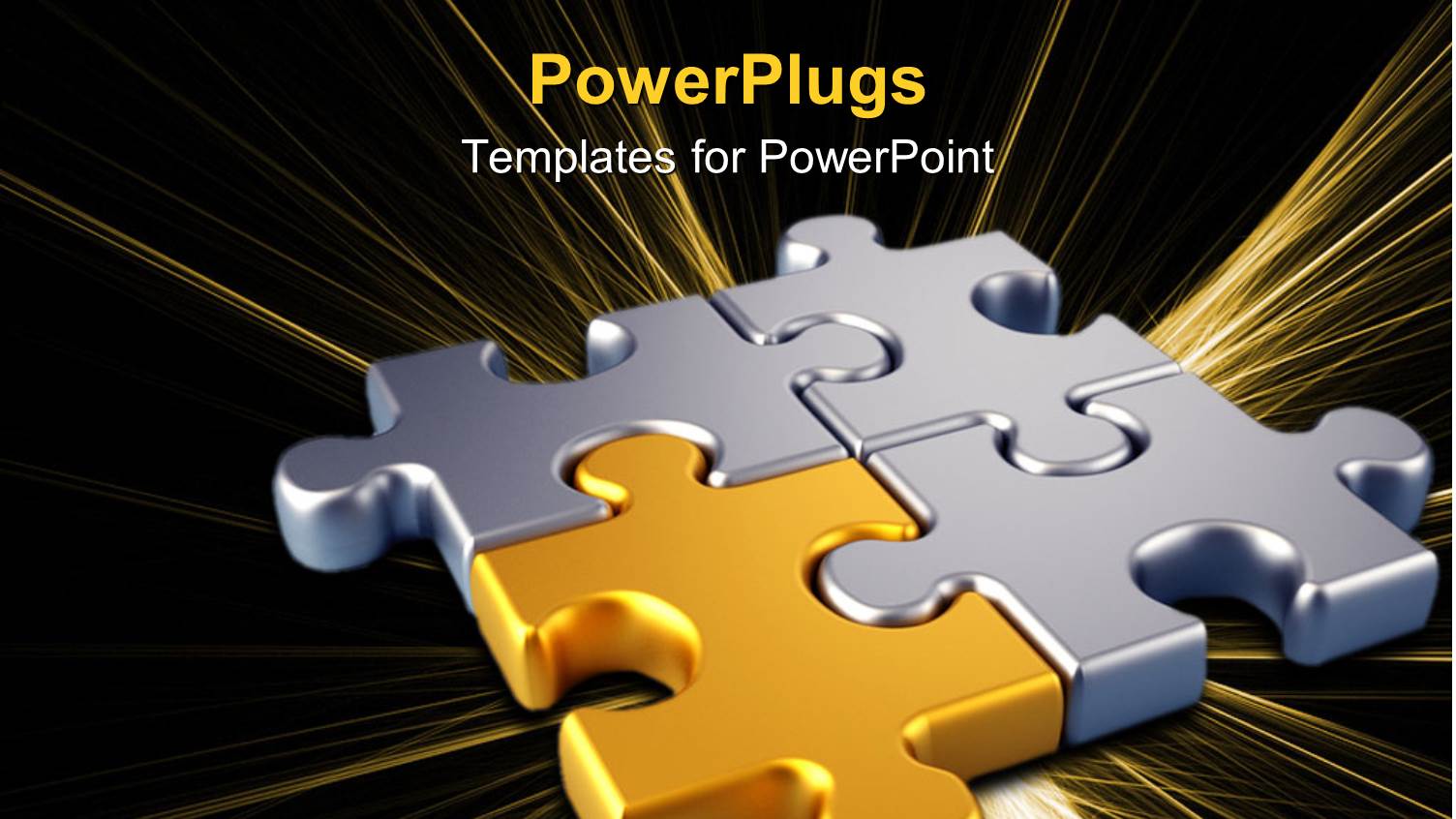 Gold Puzzle Piece Connects Silver Pieces on Black Background