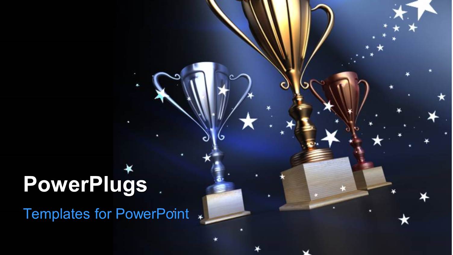 Gold Silver and Bronze Cups on a Dark Blue Background