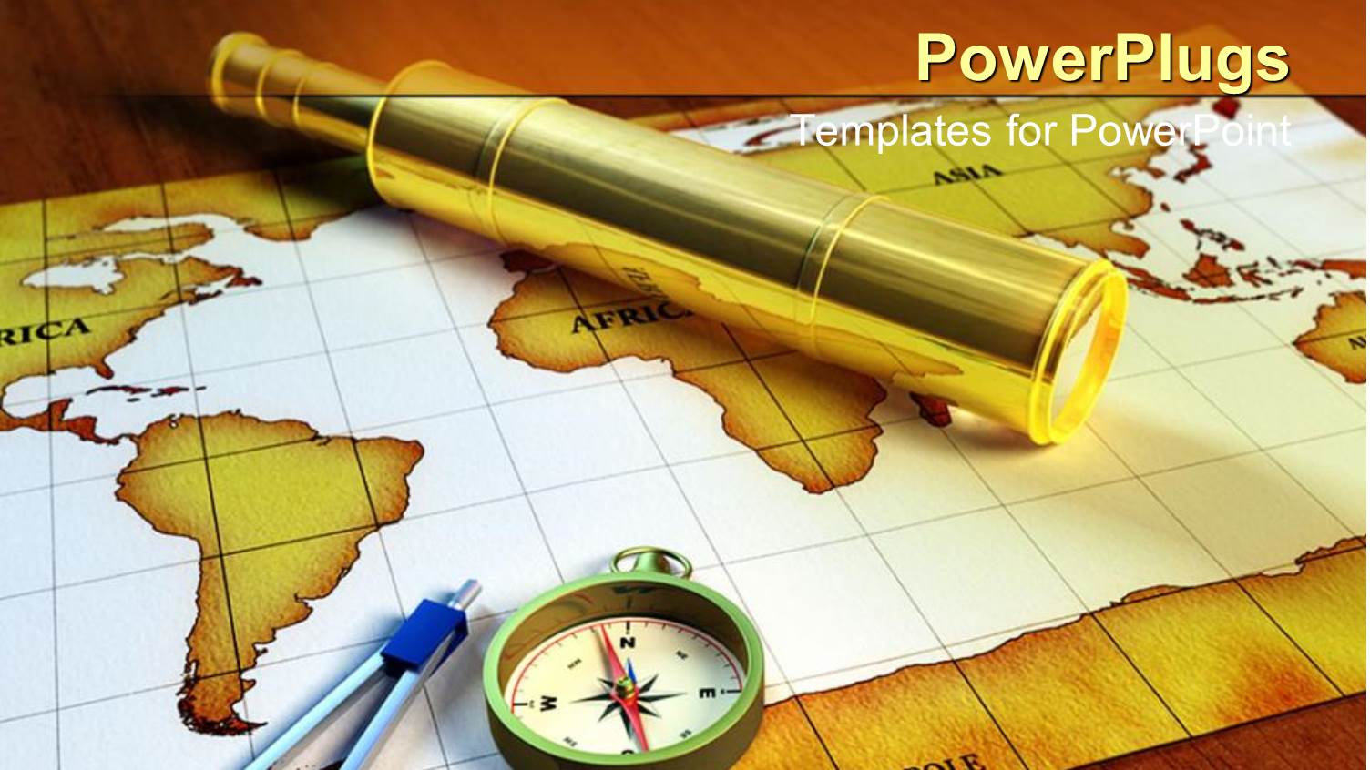 Gold and White Colored Map with a Compass on a Brown Surface