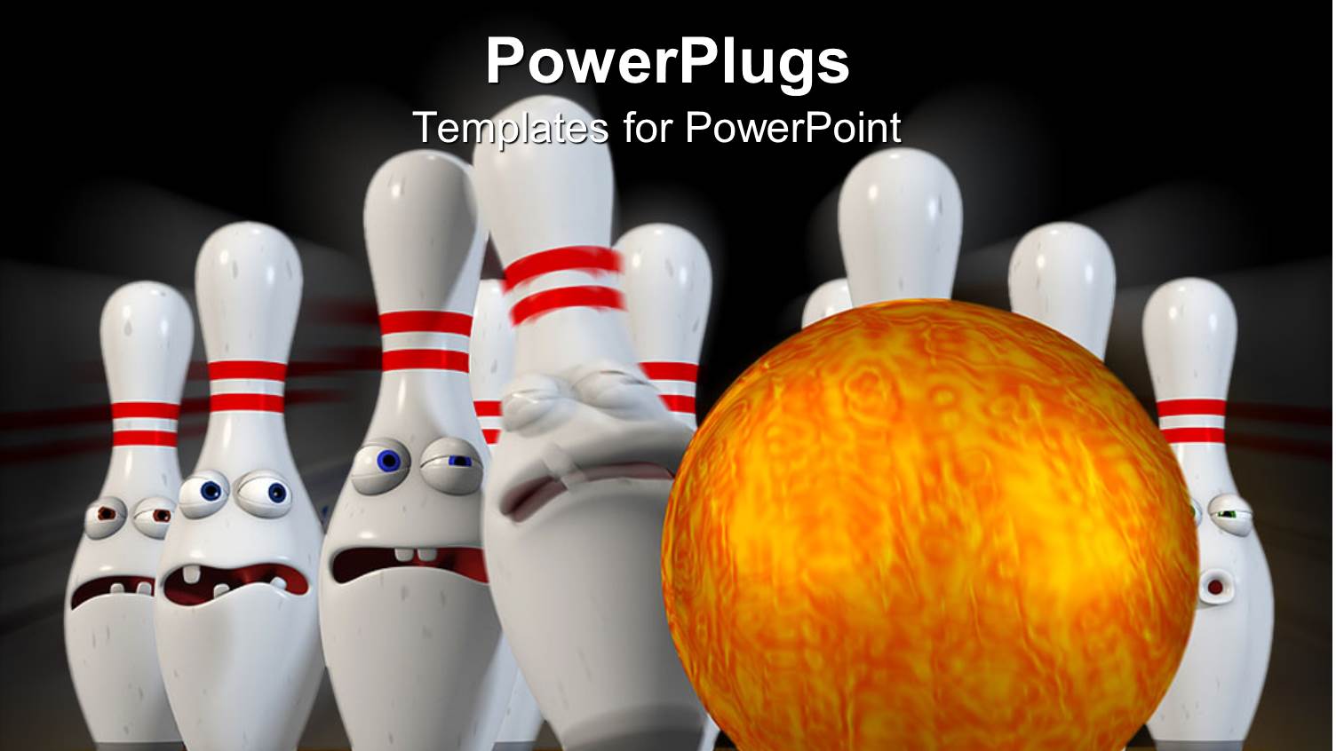 a Golden Bowling Ball Hitting a Set of White Bowling Ins