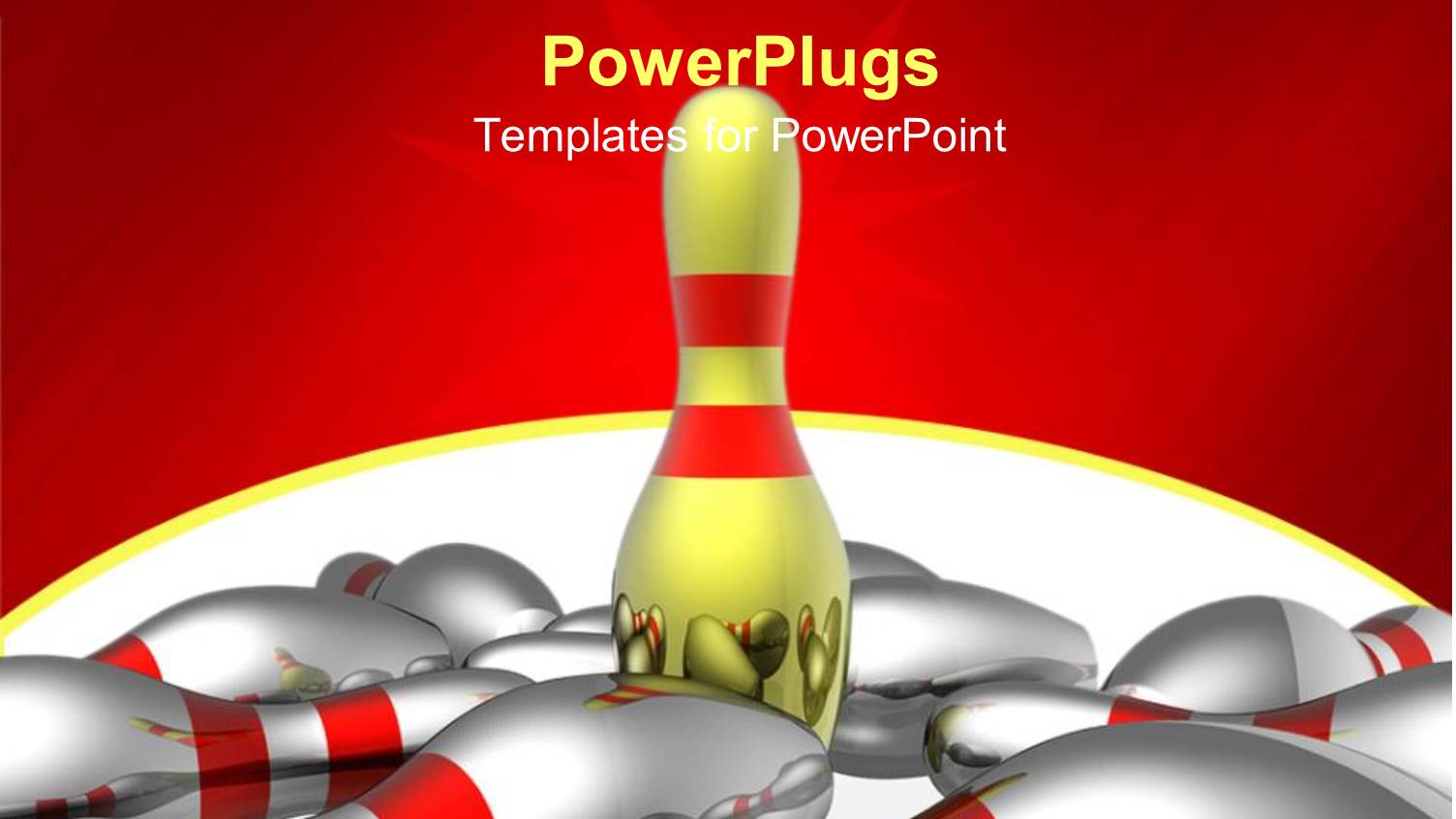 a Golden Bowling Figure Standing while all the Others are Grounded