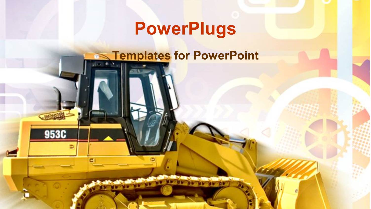 a Golden Bulldozer with Multi Colored Background Including Lines and Circles