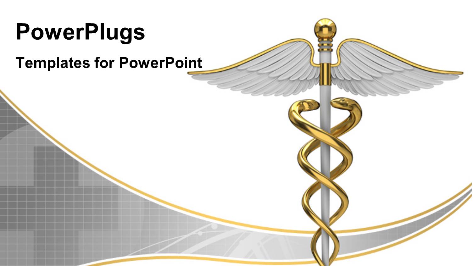 Golden Caduceus Medical Symbol with Plus Sign Over Grey Background