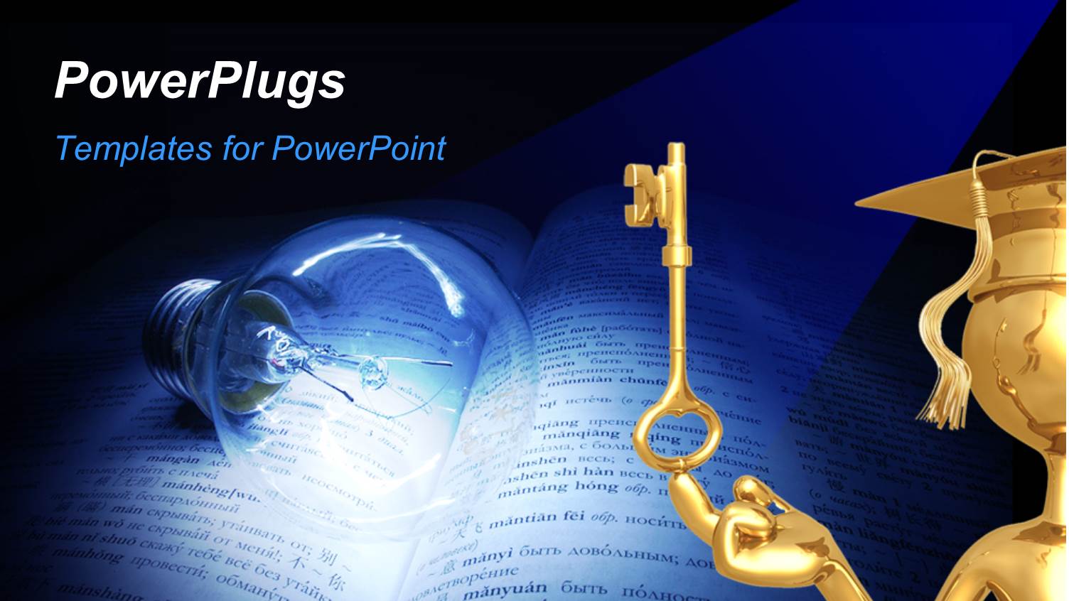 a Golden Character with a Key and a Bulb Lit on a Book