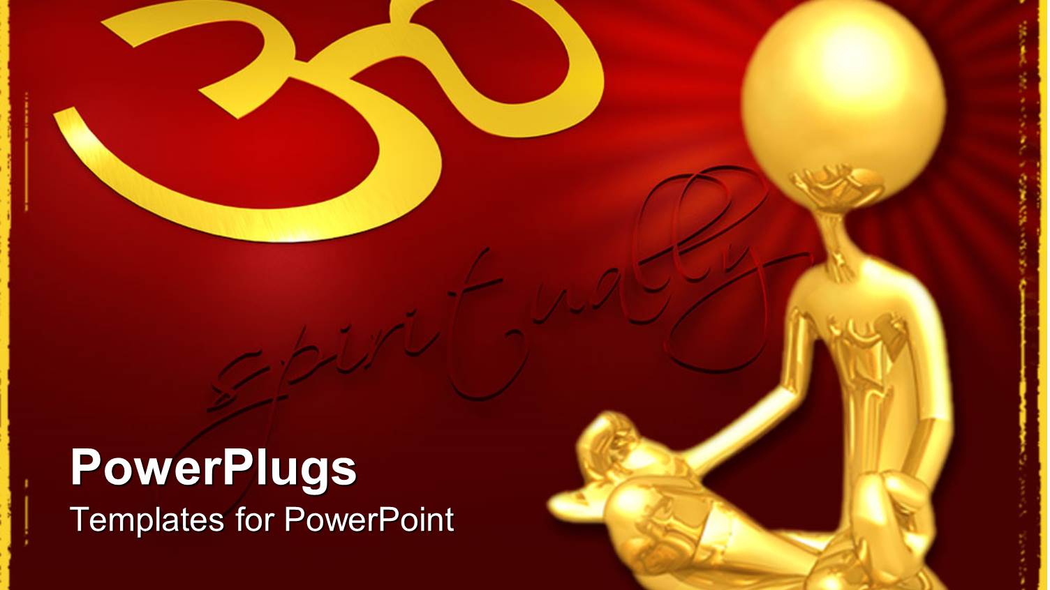 a Golden Character Sitting Cross Legged a Text that Spells Out the Word 