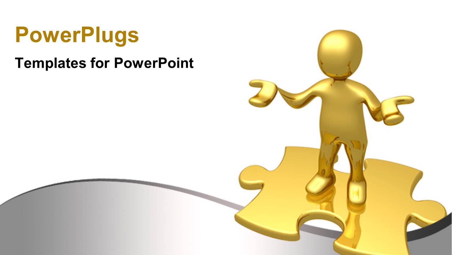 Golden Character Standing on Golden Color 3D Puzzle with Nice Grey Color Wave