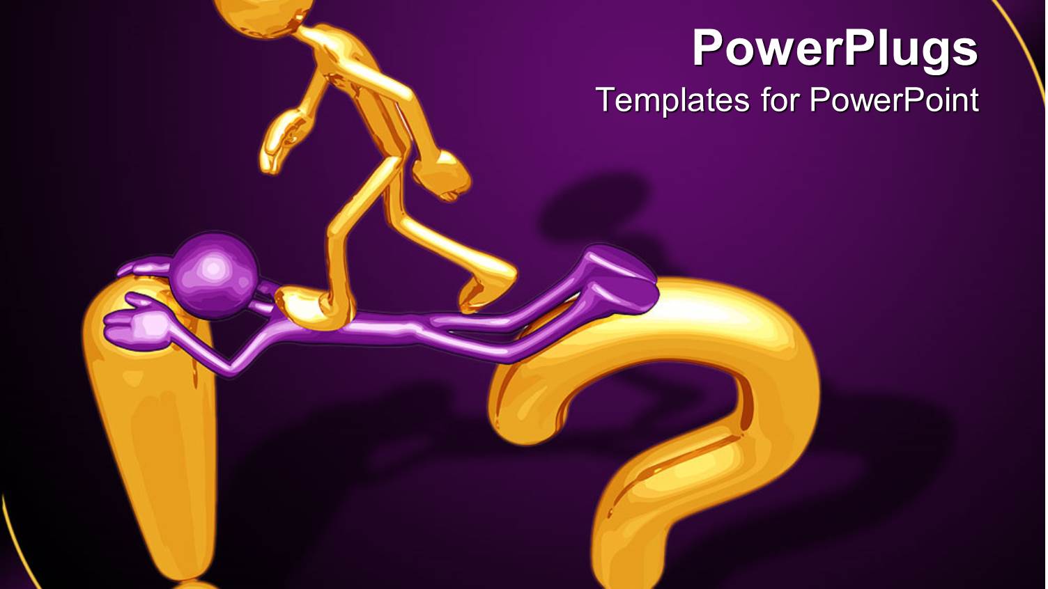 a Golden Character Walking on a Bridge Made of an Exclamation Mark, a Question Mark, and a Purple Character