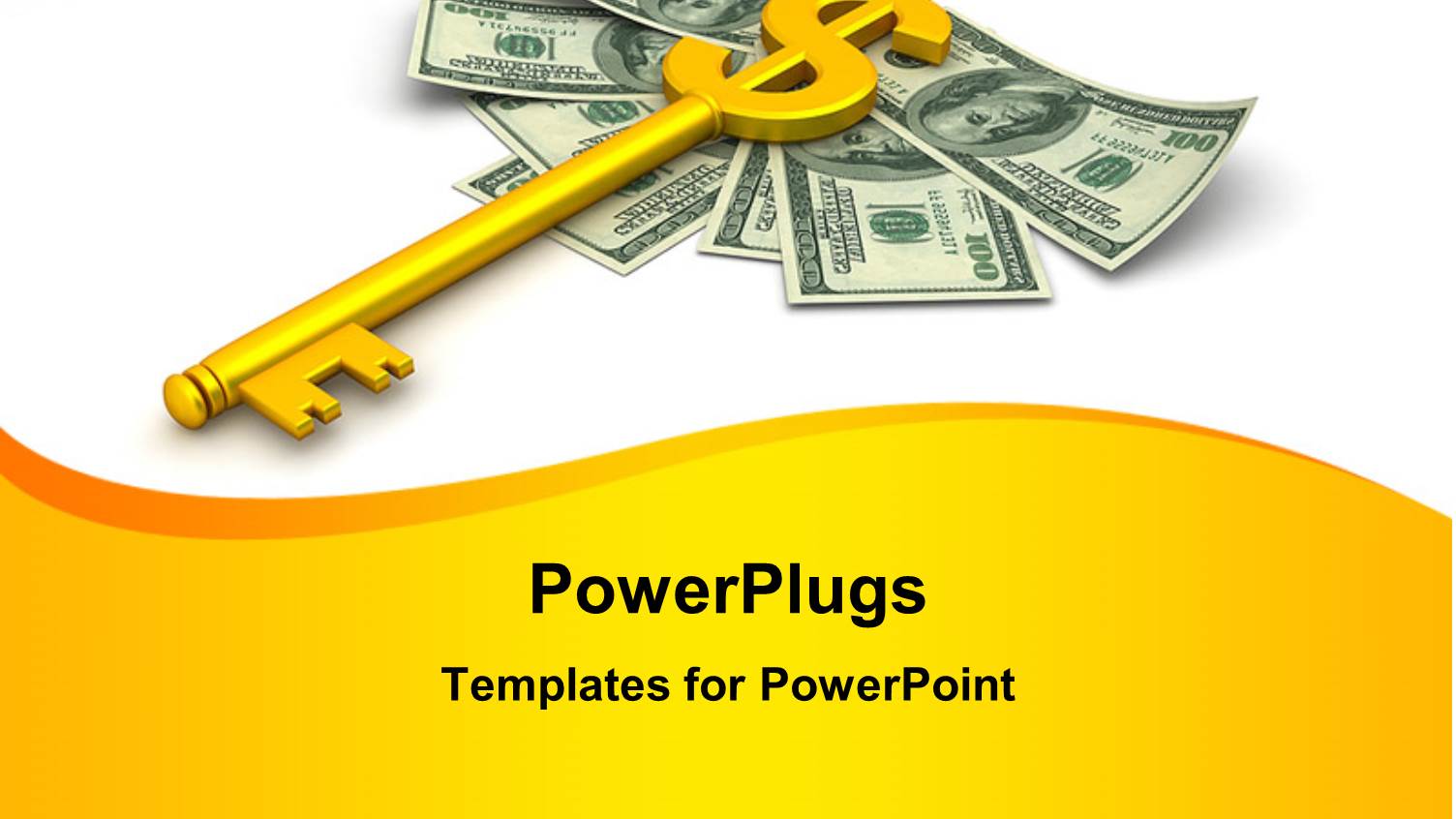 Golden Dollar Skeleton Key Over Hundred Dollar Bills on White Background