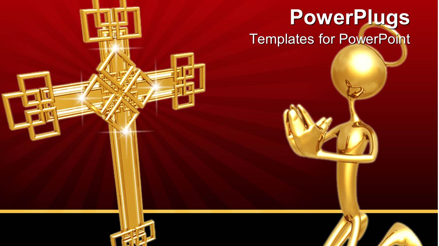 a Golden Figure with a Cross and Reddish Background