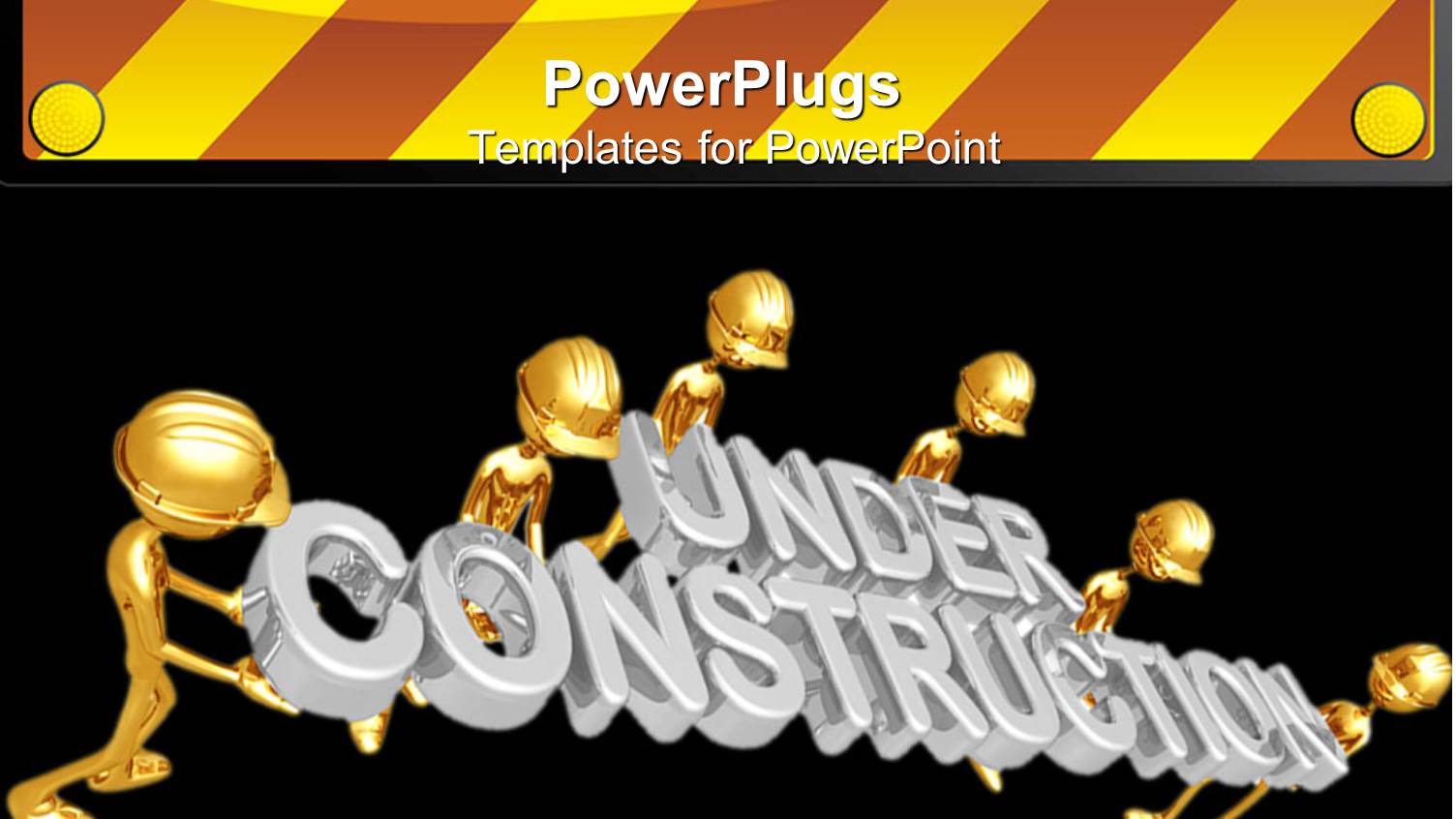 Golden Figures Wearing Hard Hats Holding Silver Under Construction Words on Black Background