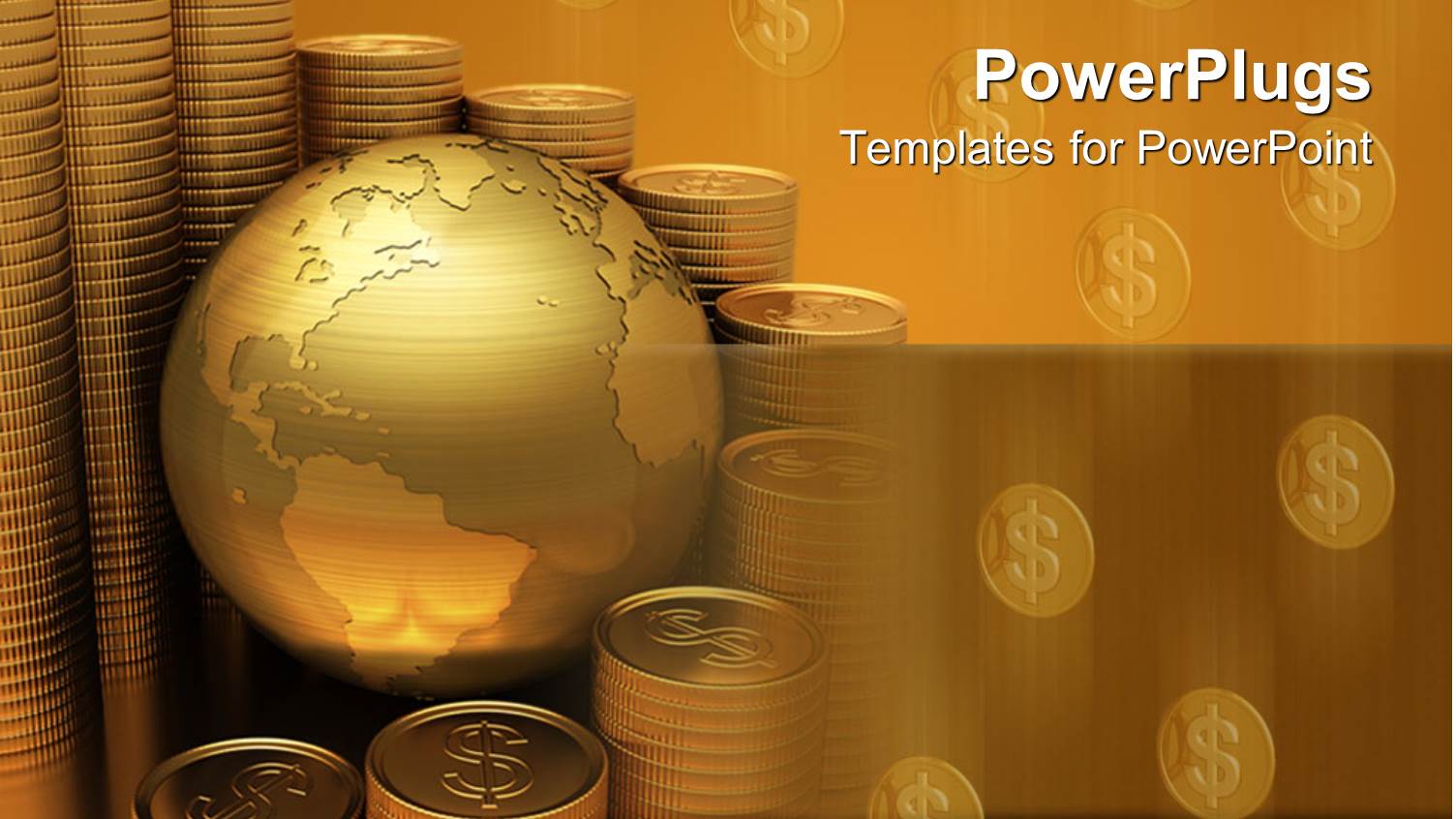 Golden Globe Surrounded by Stacks of Gold Coins with Dollar Sign