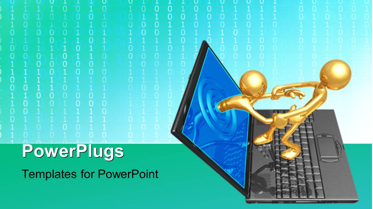 Golden Human Character Pulling the other from Laptop Screen