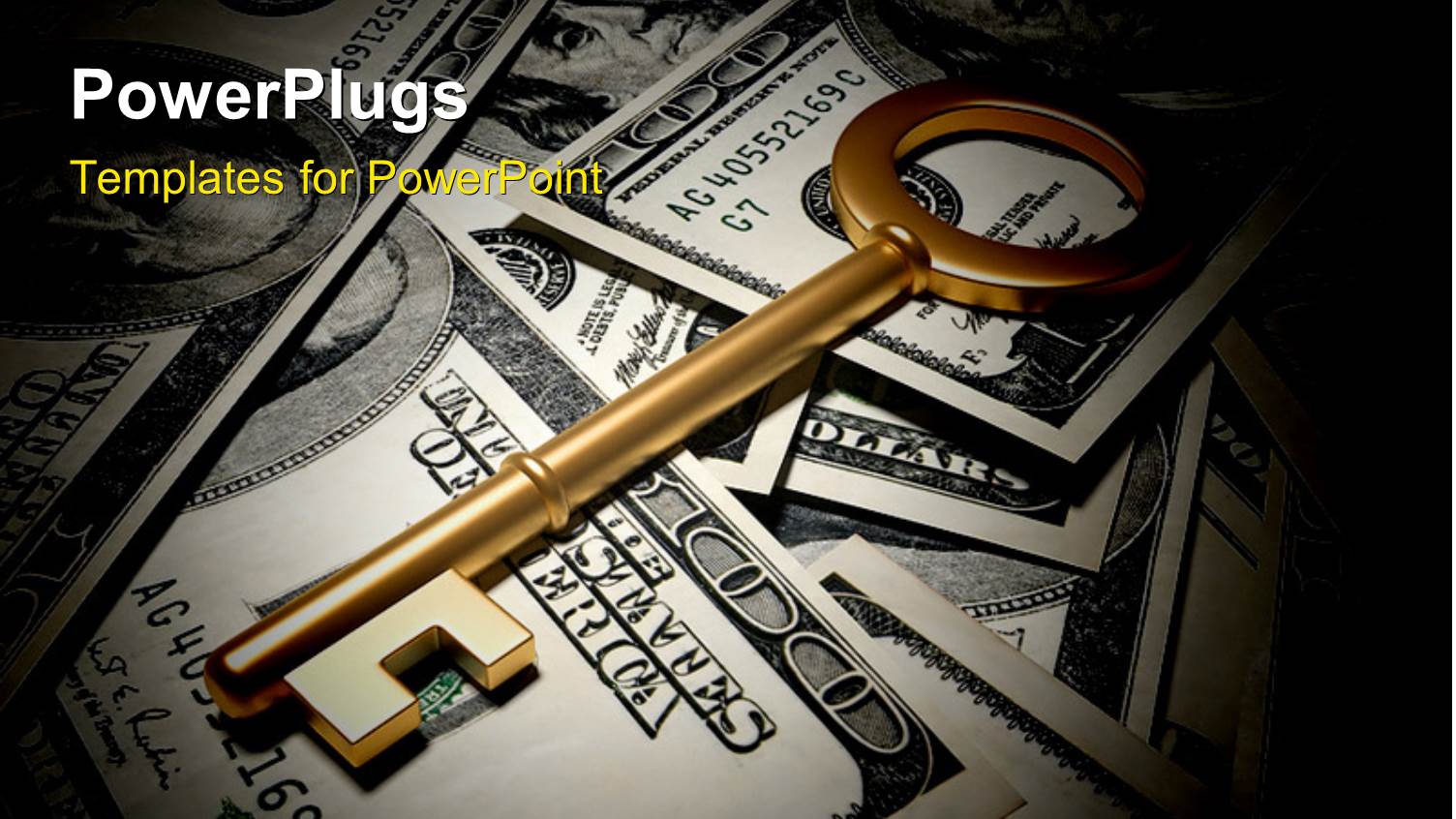 Golden Key Sitting on Dollars Pile with Black Color