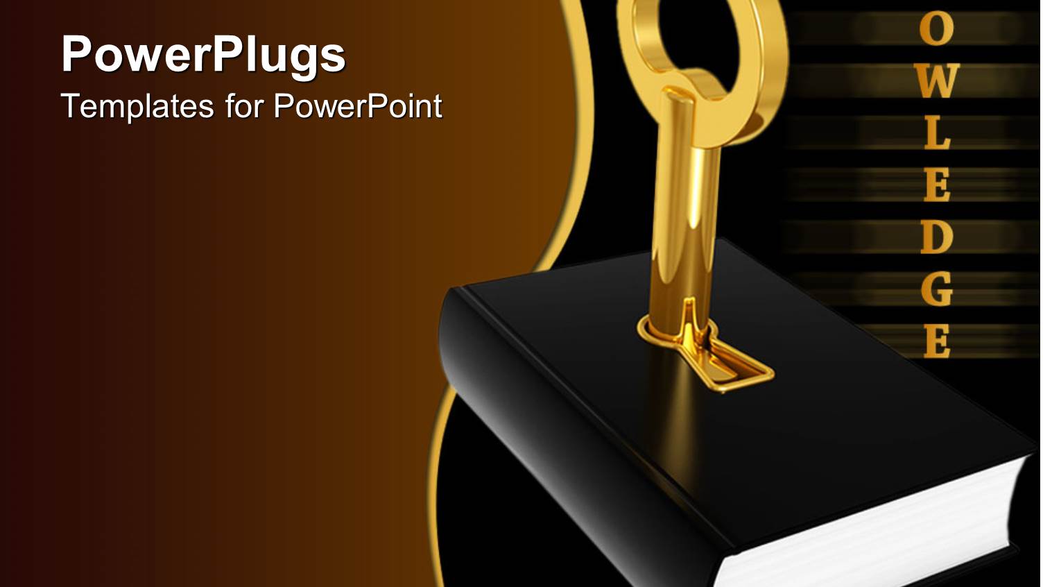 Golden Knowledge Word and Black Cover Book with 3D Golden Key Inserted in the Book Cover