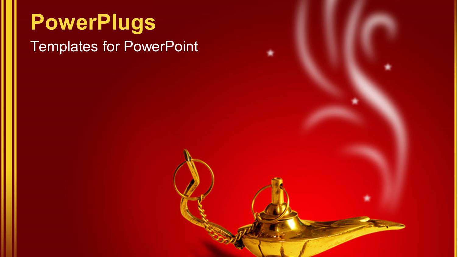 a Golden Magic Lamp with Smoke on Red Background