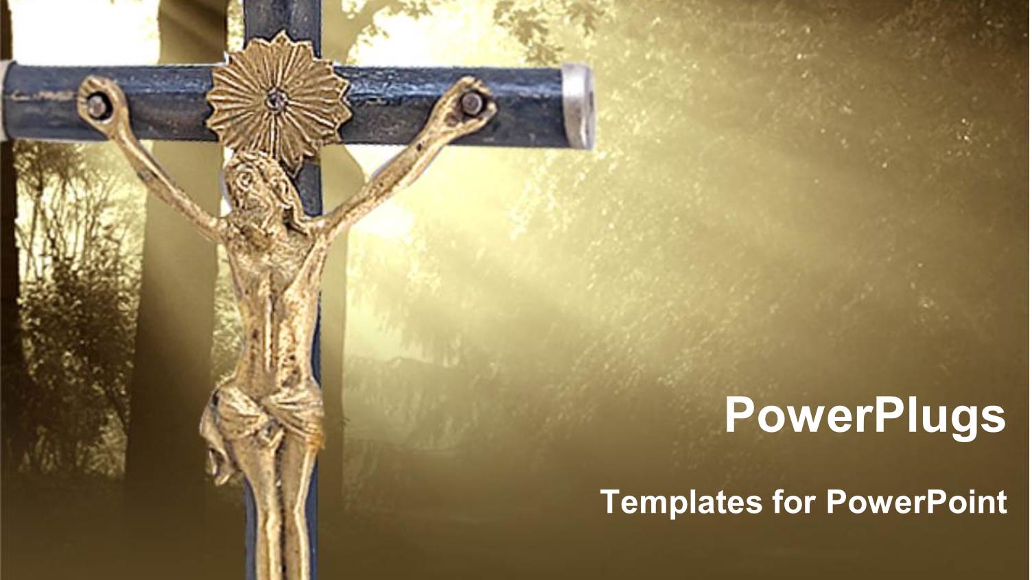 Golden Statue of Christ on Cross Backlit by Sunshine