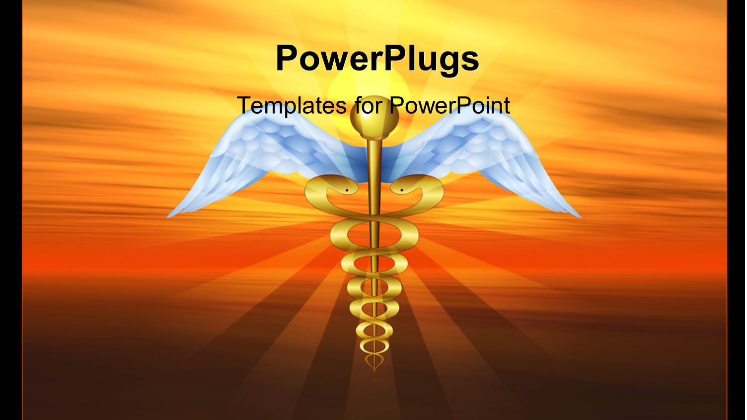 Golden Symbol of Caduceus Over Background with Sun in Sky