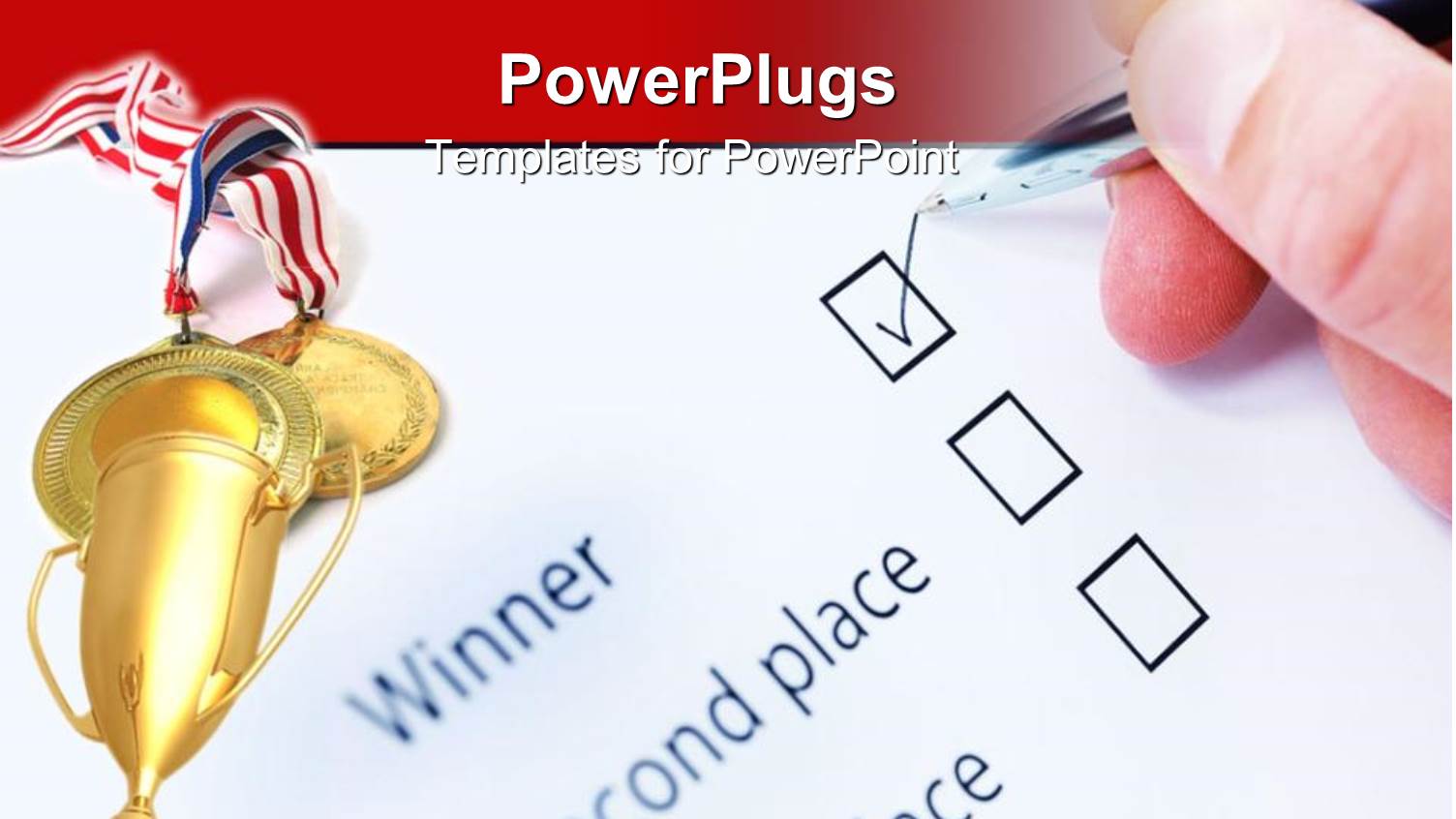 Golden Trophy Awarded for with Hand Ticking Winner Check Box on Paper