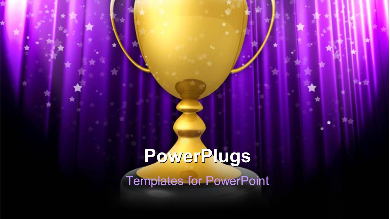 Golden Trophy on Black Stand with Abstract Glowing Purple Background