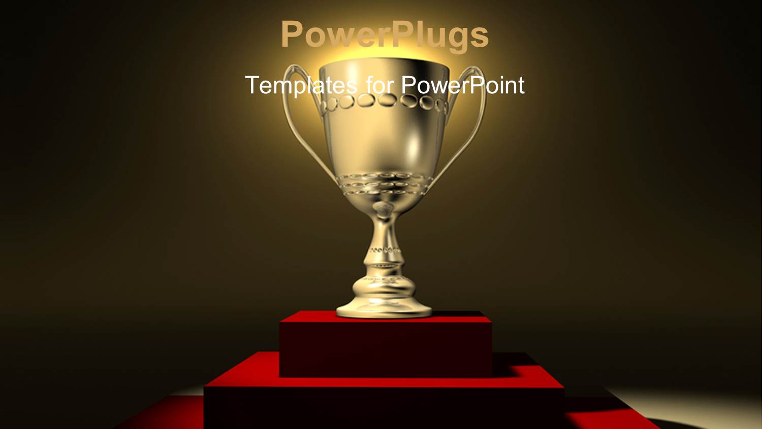 Golden Trophy Glowing on Red presentation Platform