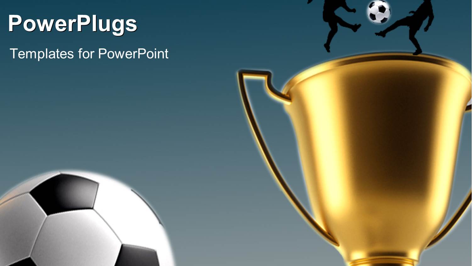 Golden Trophy with Silhouette of Two Soccer Players and Soccer