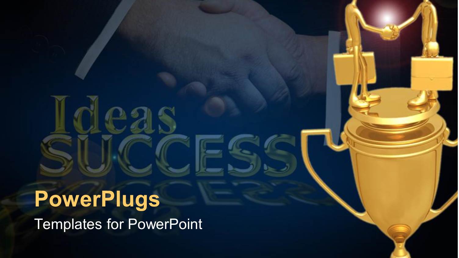 Golden Trophy with Two Human Figures Standing and Shaking Hands on it