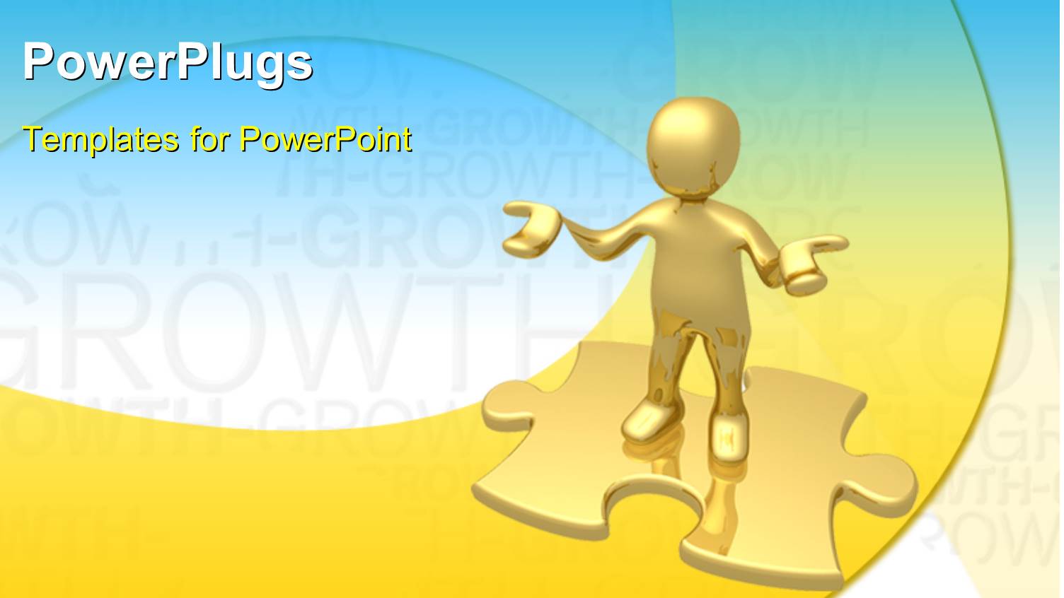 Golder Human Character Standing on a Golden Puzzle with Growth Depiction