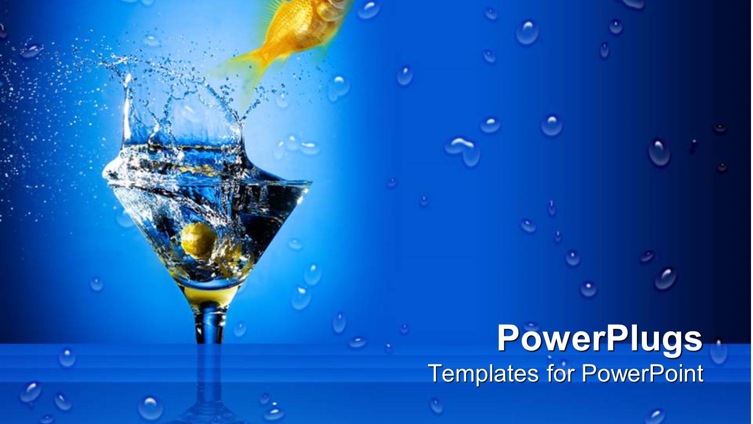 Goldfish Leaping from Martini Glass, Blue Background