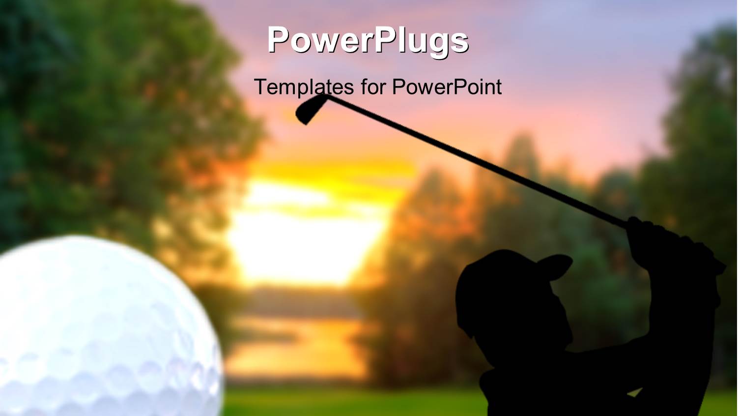 Golf Ball in Corner of Scene Showing Silhouette of Golfer on Course