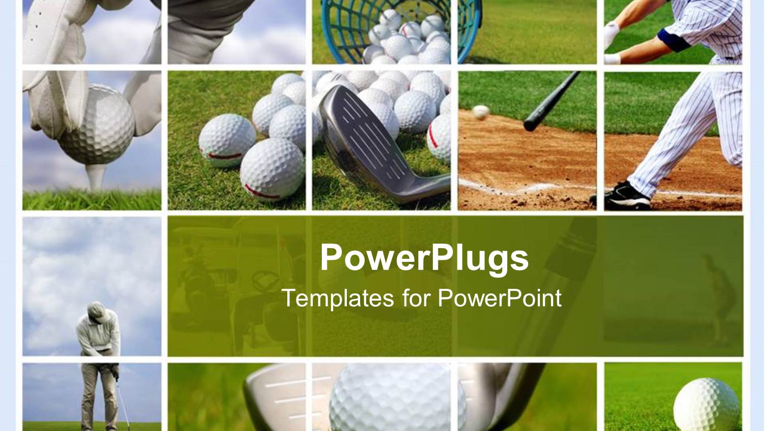 Golf and Baseball Collage with Balls, Tees, Clubs, Bat, Field, Course, Grass, Players