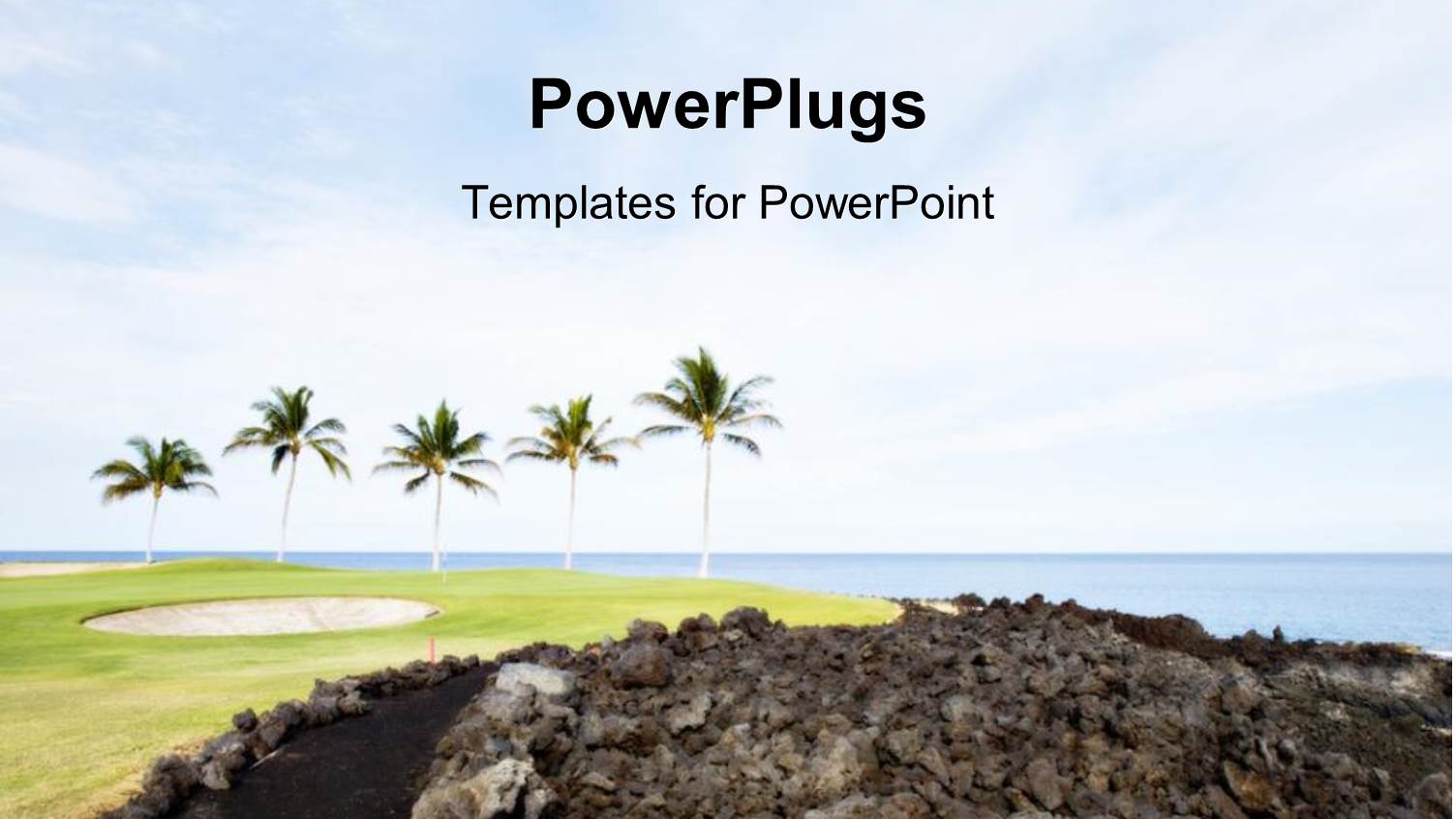 Golf Course with Palm Trees on Lava Ocean Shore of Kone Island