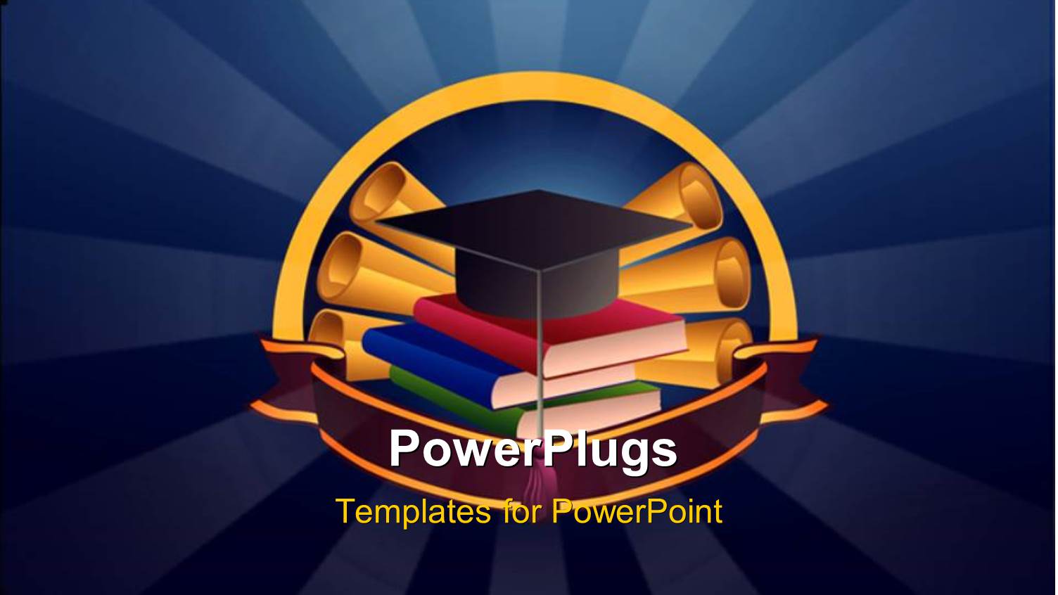 Graduation Cap on Book Pile with Certificates on Blue Background